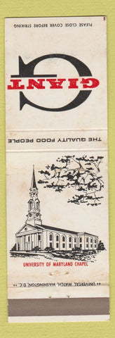 Matchbook Cover - Giant Grocery University Maryland Chapel College Park MD WEAR