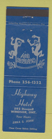 Matchbook Cover - Highway Hotel Windsor ON monkeys