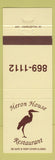 Matchbook Cover - Heron House Restaurant
