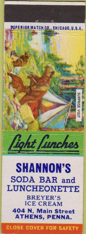 Matchbook Cover - Shannon's Soda Bar Breyer's Ice Cream Athens PA