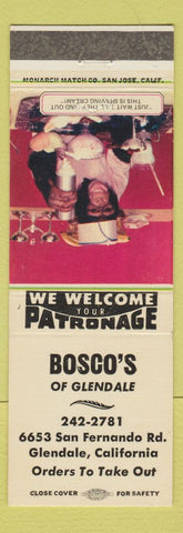 Matchbook Cover - Bosco's Restaurant Glendale CA monkey