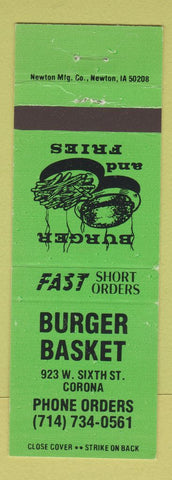 Matchbook Cover - Burger Basket Corona CA GREEN