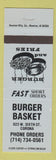 Matchbook Cover - Burger Basket Corona CA BLUE