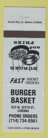 Matchbook Cover - Burger Basket Corona CA BLUE