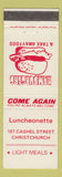 Matchbook Cover - Hamburgers Luncheonette Christchurch New Zealand