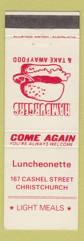 Matchbook Cover - Hamburgers Luncheonette Christchurch New Zealand