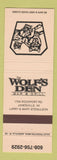Matchbook Cover - Wolf's Den Bar Grill Janesville WI