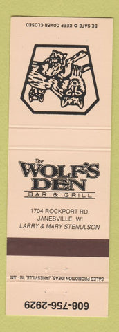 Matchbook Cover - Wolf's Den Bar Grill Janesville WI