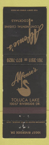 Matchbook Cover - Alfonse's Restaurant Toluca Lake CA
