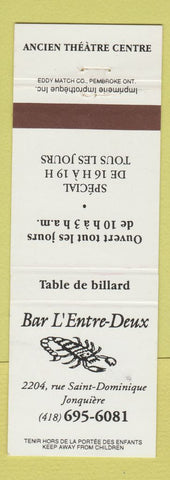 Matchbook Cover - Bar L'Entre Deux Jonquiere QC lobster