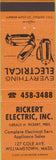 Matchbook Cover - Rickert Electric Williamstown MA orange