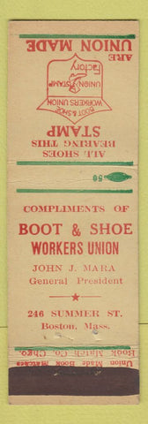 Matchbook Cover - Boot & Shoe Workers Union Boston MA