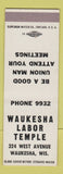 Matchbook Cover - Waukesha Labor Temple WI Union