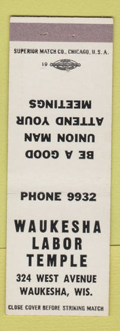 Matchbook Cover - Waukesha Labor Temple WI Union