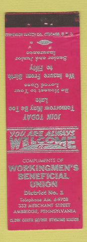 Matchbook Cover - Workingmen's Beneficial Union Ambridge PA