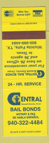 Matchbook Cover - Central Bail Bonds Wichita Falls TX