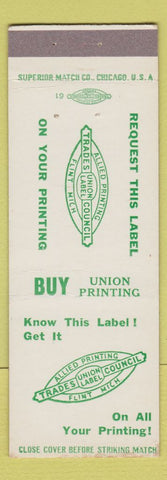 Matchbook Cover - Allied Printing Union Label Flint MI