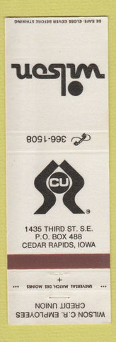 Matchbook Cover - Wilson Credit Union Cedar Rapids IA