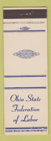 Matchbook Cover - Ohio State Federation of Labor Union Zanesville OH