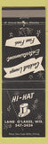 Matchbook Cover - Hi Hat Land O Lakes WI