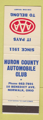 Matchbook Cover - Huron County Auto Club AAA Norwalk OH