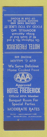Matchbook Cover - Hotel Frederick Boonville MO MERCHANTS