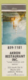 Matchbook Cover - Akron Restaurant Akron PA