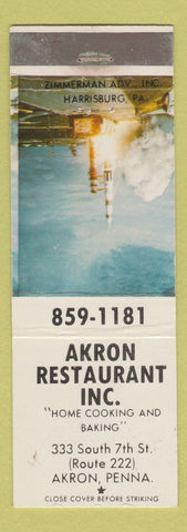 Matchbook Cover - Akron Restaurant Akron PA