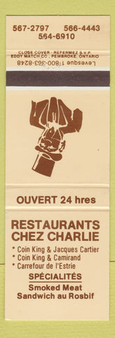 Matchbook Cover - Restaurants Chez Charlie QC #2
