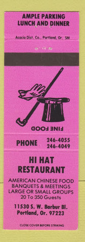 Matchbook Cover - Hi Hat Restaurant Portland OR top hat