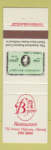 Matchbook Cover - Byrons Restaurant Glenelg Australia