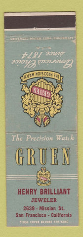 Matchbook Cover - Gruen Watches Henry Brilliant Jeweler San Francisco CA