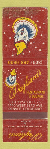 Matchbook Cover - Pagliacci's Restaurant Denver Colorado clown Italian WORN