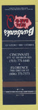 Matchbook Cover - Burbank's BBQ Cincinnati OH Florence KY