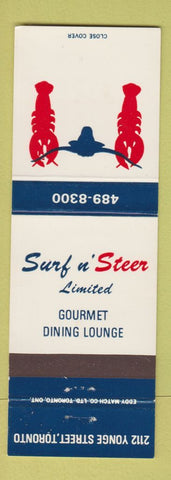 Matchbook Cover - Surf n Steer Restaurant Toronto ON lobster