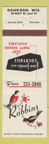 Matchbook Cover - Robbins Restaurant Oshkosh WI