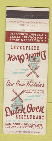 Matchbook Cover - Dutch Oven Restaurant Colorado Springs windmill