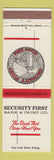 Matchbook Cover - Security First Bank Trust Gran Haven Ravenna Muskegon MI