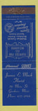 Matchbook Cover - James Mack Florist Flowers Gardner MA BLUE WORN