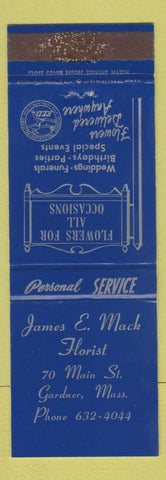 Matchbook Cover - James Mack Florist Flowers Gardner MA BLUE WORN