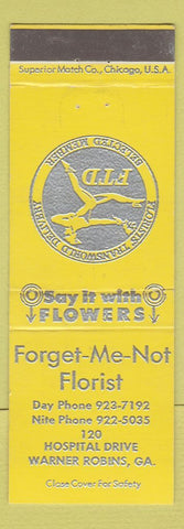Matchbook Cover - Forget Me Not Florist Flowers Warner Robins GA YELLOW