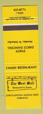 Matchbook Cover - West Mall Restaurant Tavern Toronto ON Disco