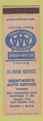 Matchbook Cover - Brentwood Auto Service AAA Brentwood MO