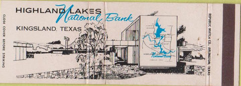 Matchbook Cover - Highland Lakes Bank Kingsland TX