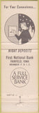 Matchbook Cover - First National Bank Fairfield IA
