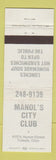 Matchbook Cover - Manol's City Club Toledo OH WEAR