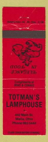 Matchbook Cover - Totman's Lamphouse Malta OH