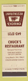 Matchbook Cover - Chuck's Restaurant Long Beach WA