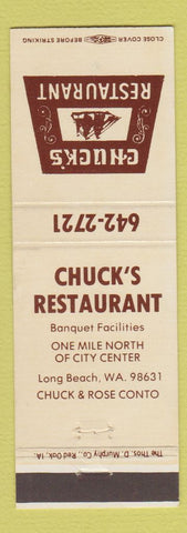 Matchbook Cover - Chuck's Restaurant Long Beach WA