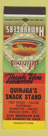 Matchbook Cover - Quiroga's Snack Stand Los Angeles CA